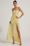Semi Sheer Embellished Asymmetric Maxi Dress in Yellow
