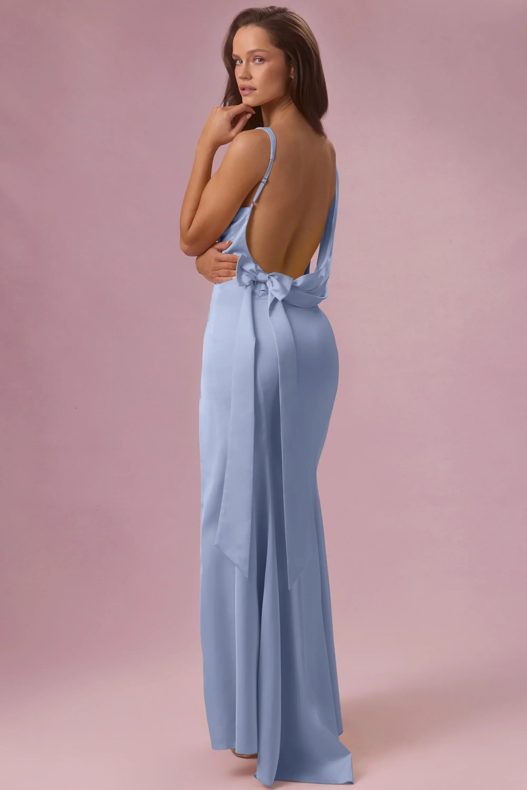 Satin Draped Bridesmaid Dress in Sky Blue