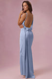 Satin Draped Bridesmaid Dress in Sky Blue