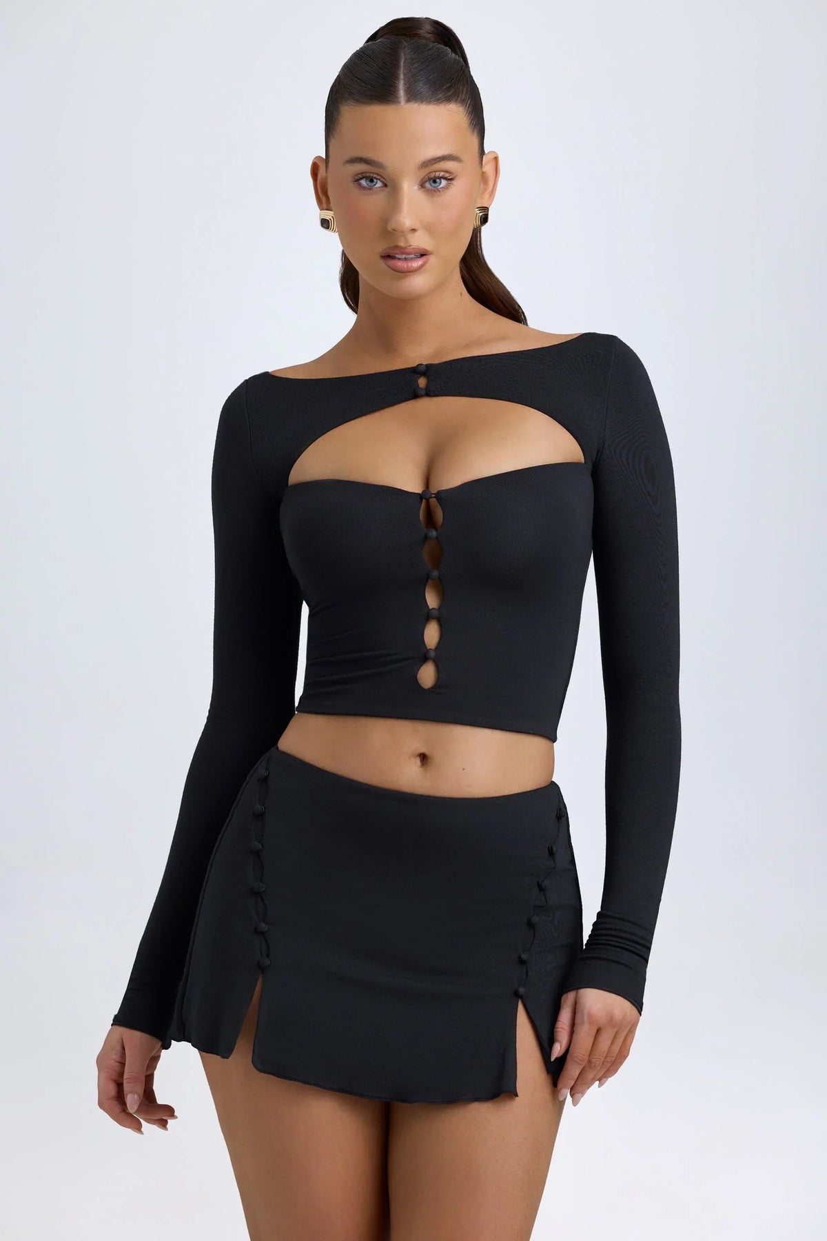 Modal Cut Out Button Detail Top in Black