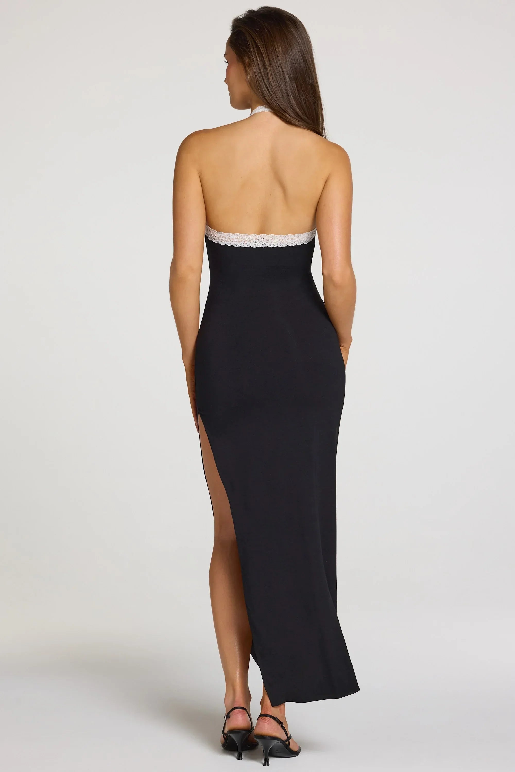 Modal Lace Trim Maxi Dress in Black