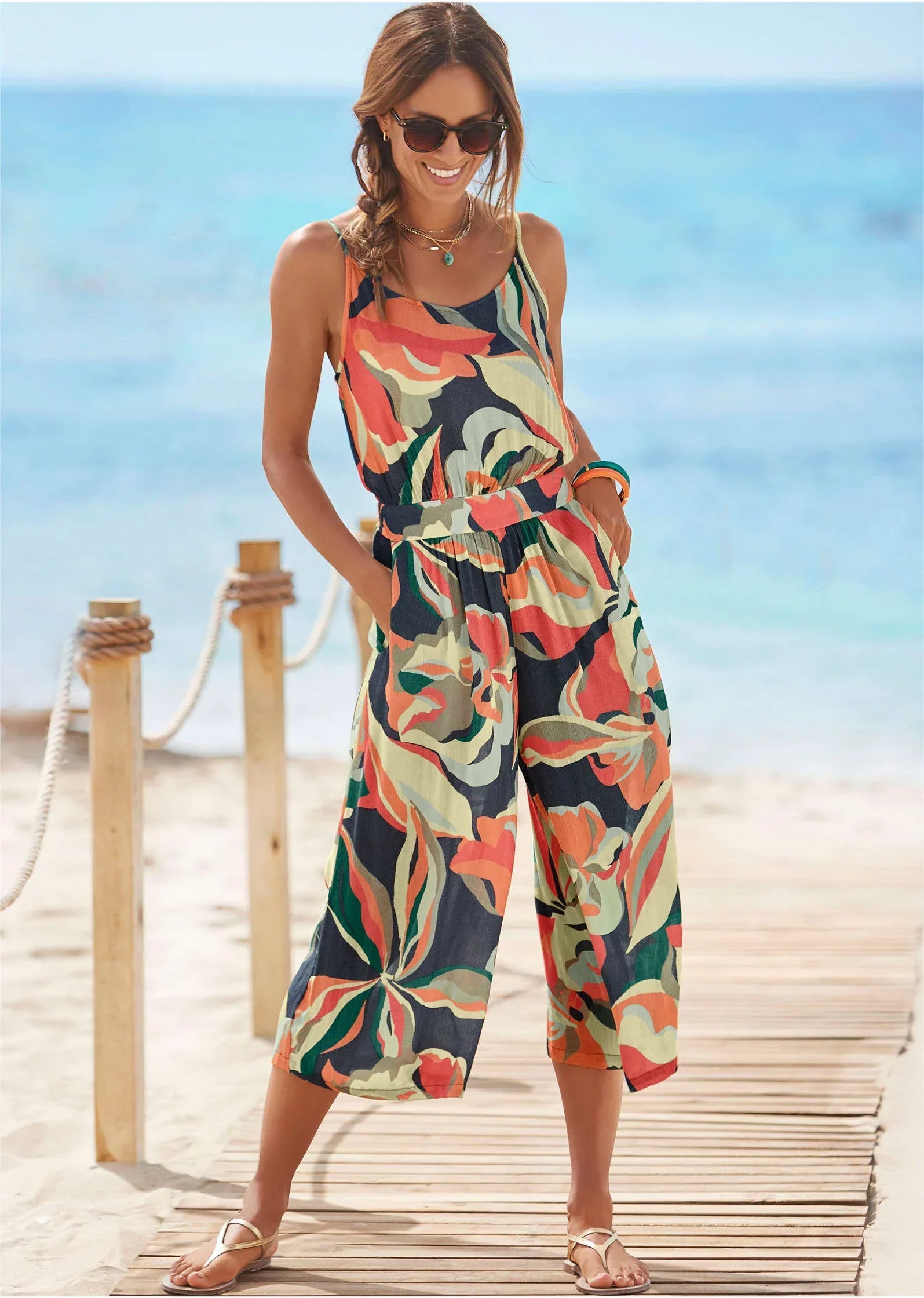 Casual Printed Jumpsuit Navy Multi