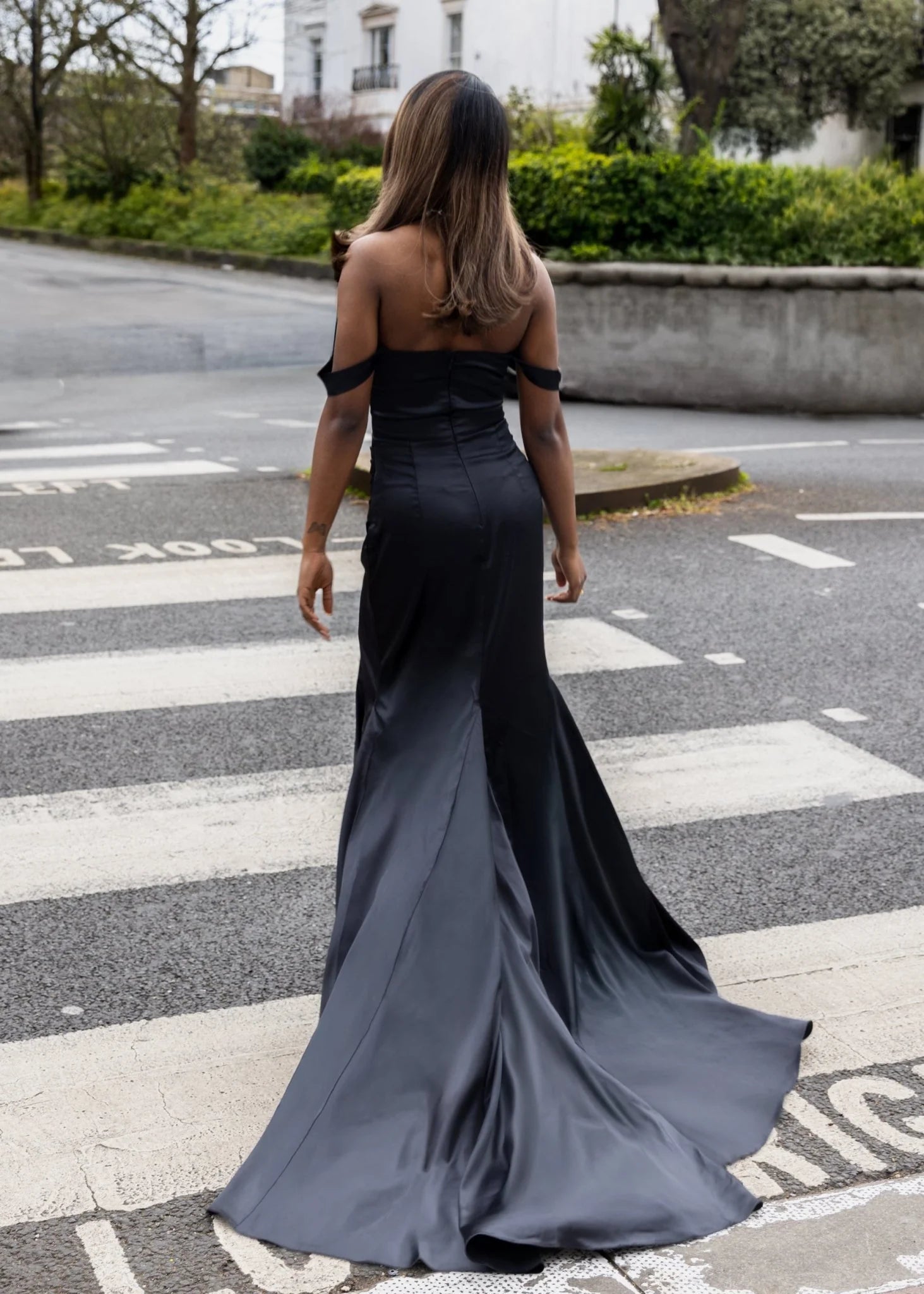Paloma Satin Split Gown Black