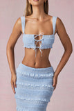 Ruffle Tie Front Crop Top in Powder Blue