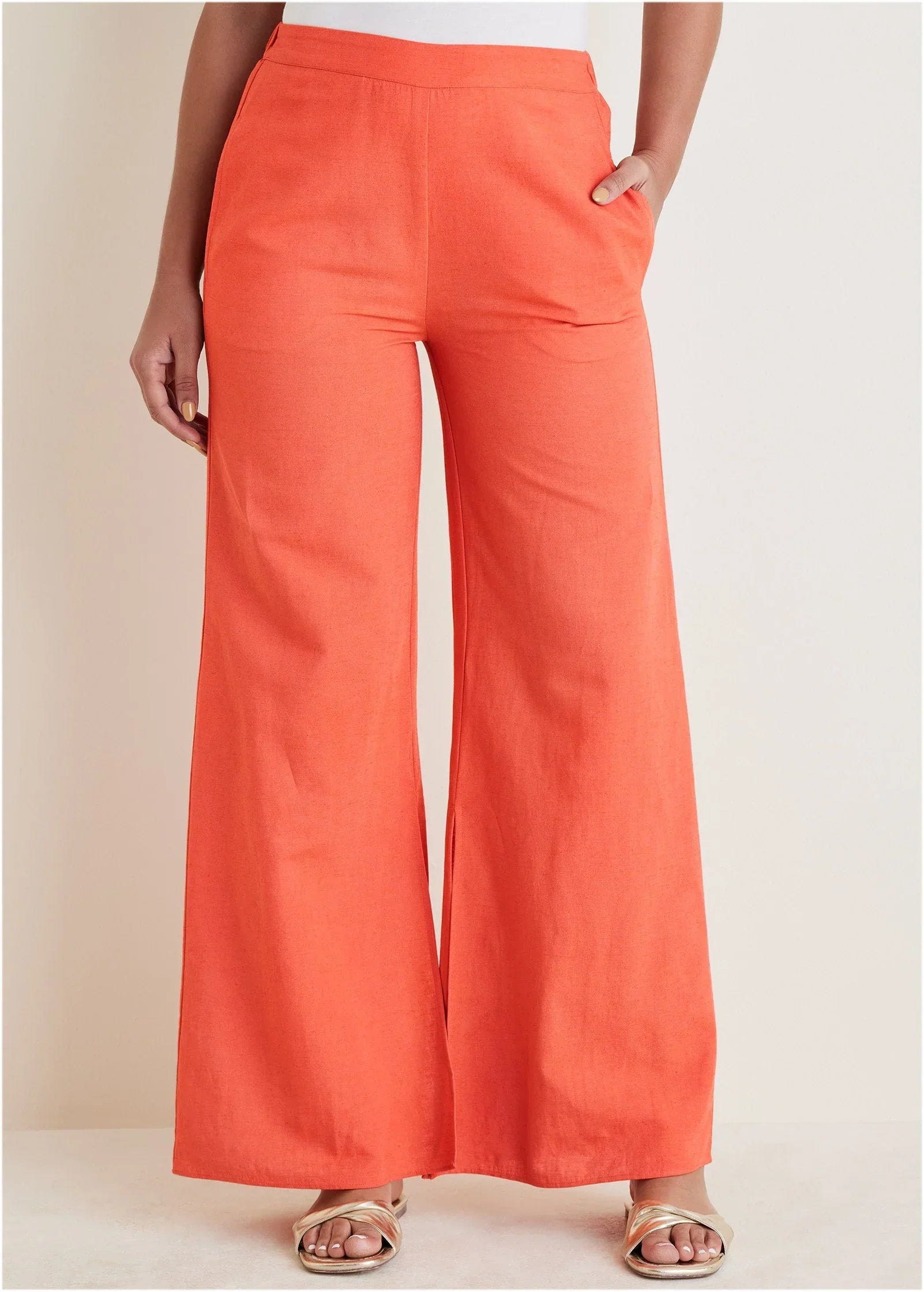 Linen Side Slit Pant Burnt Orange