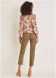 Chiffon Cold Shoulder Top Allover Needlework Floral