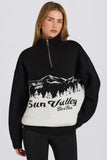 Knit Quarter Zip Turtleneck Oversized Jumper in Black