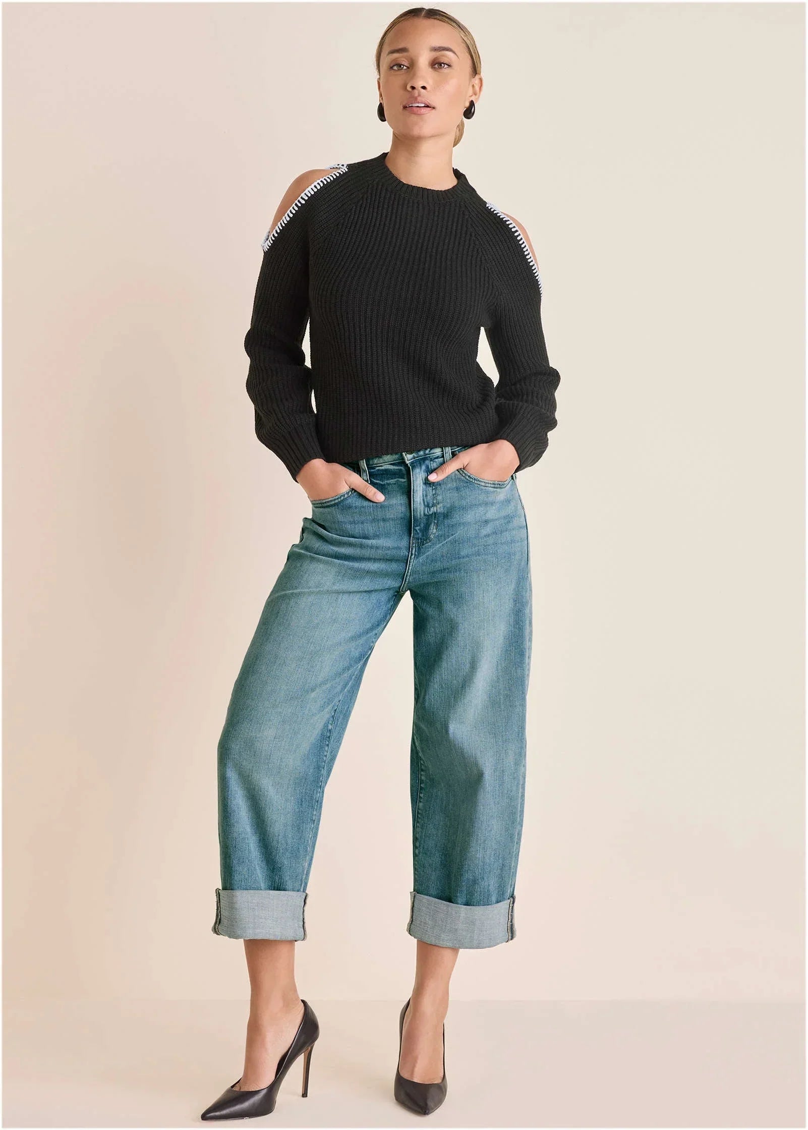 Cold Shoulder Sweater Jet Black