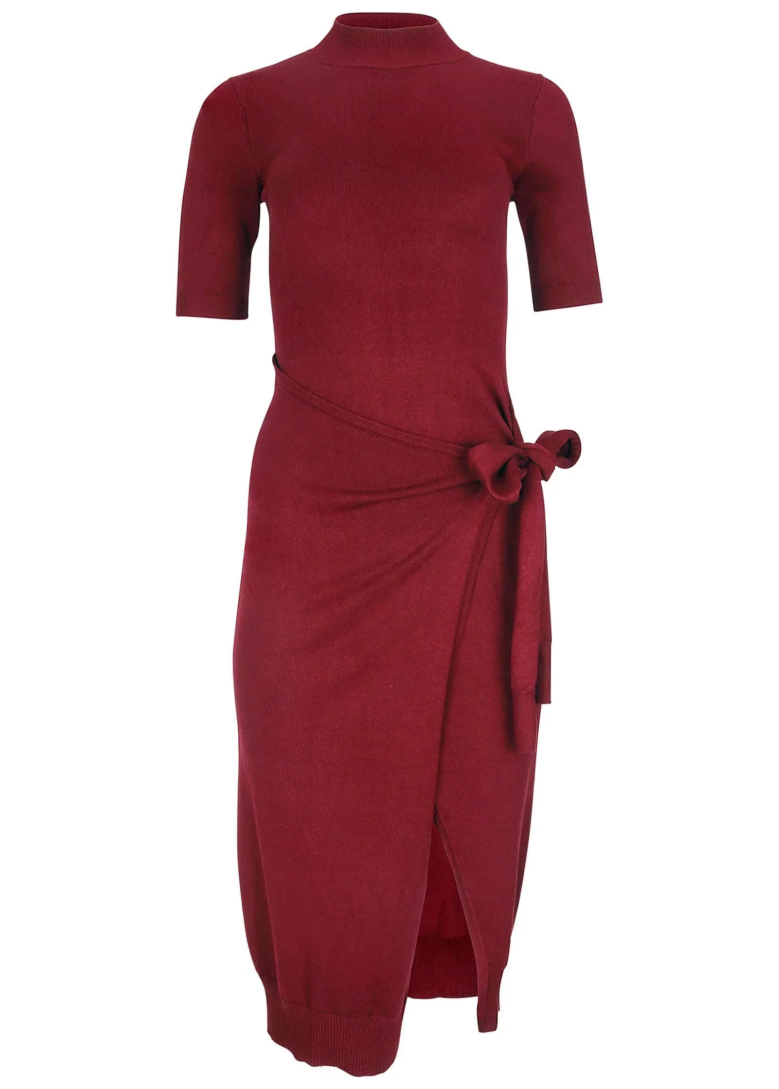 Tie Side Sweater Dress Wine