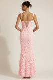 Embellished Appliqué Soft Scoop Corset Gown in Pink