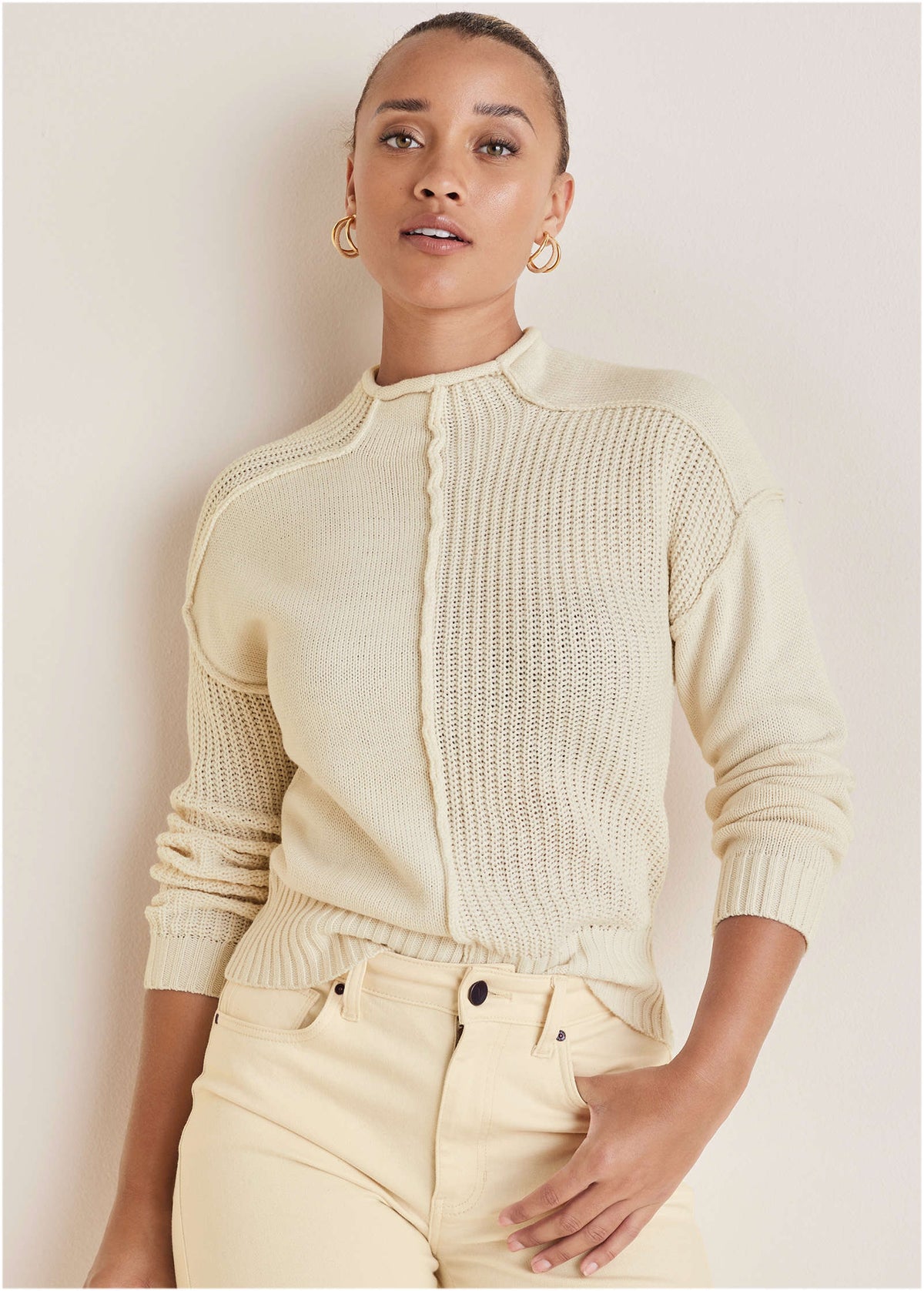 Mock Neck Knit Sweater Off White