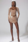 Embellished Asymmetric Mid Rise Mini Skirt in Almond