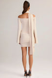 Knit Scarf Detail Off Shoulder Mini Dress in Cream