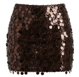 Nostalgic Nights Sequin Mini Skirt Brown