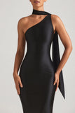 Asymmetric Scarf Detail Maxi Dress in Black
