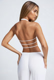 Open Back Asymmetric Halterneck Top in White