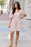 Im Just A Girl Ivory and Red Rosette Printed Mini Dress FINAL SALE