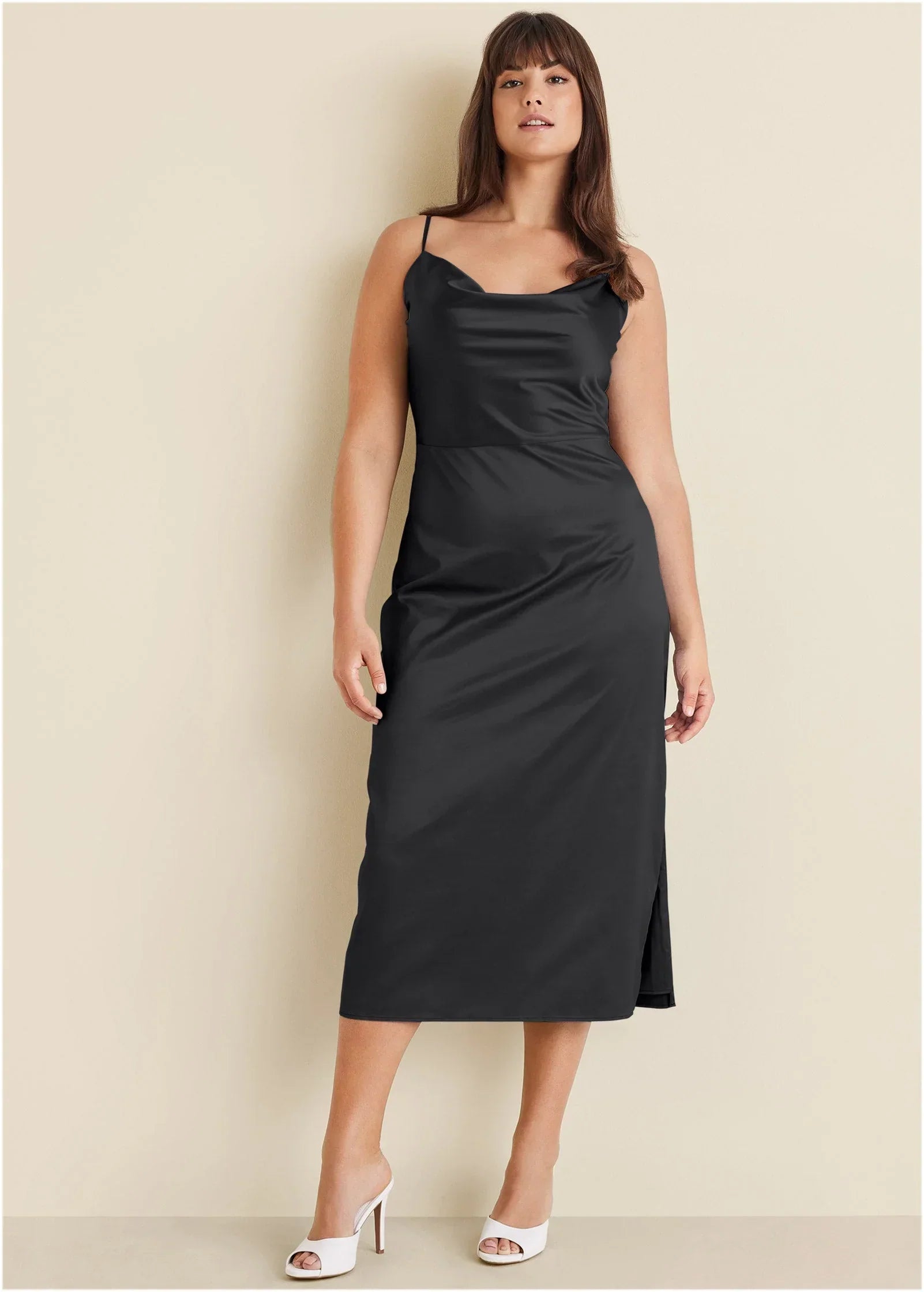 Cowl Neck Slip Dress Jet Black