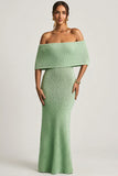 Bouclé Off Shoulder Maxi Dress in Mint