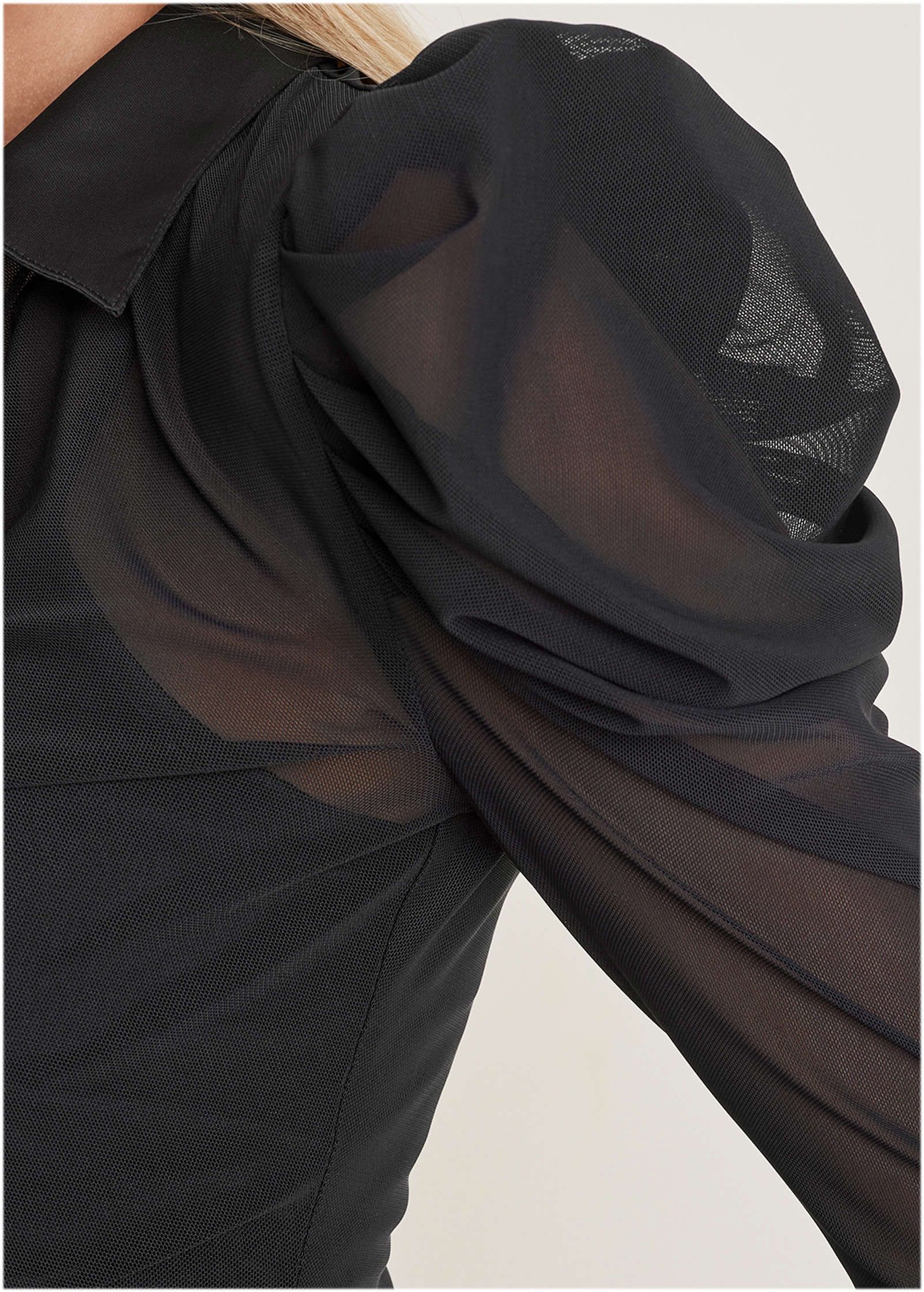 Mesh Button Front Top Jet Black