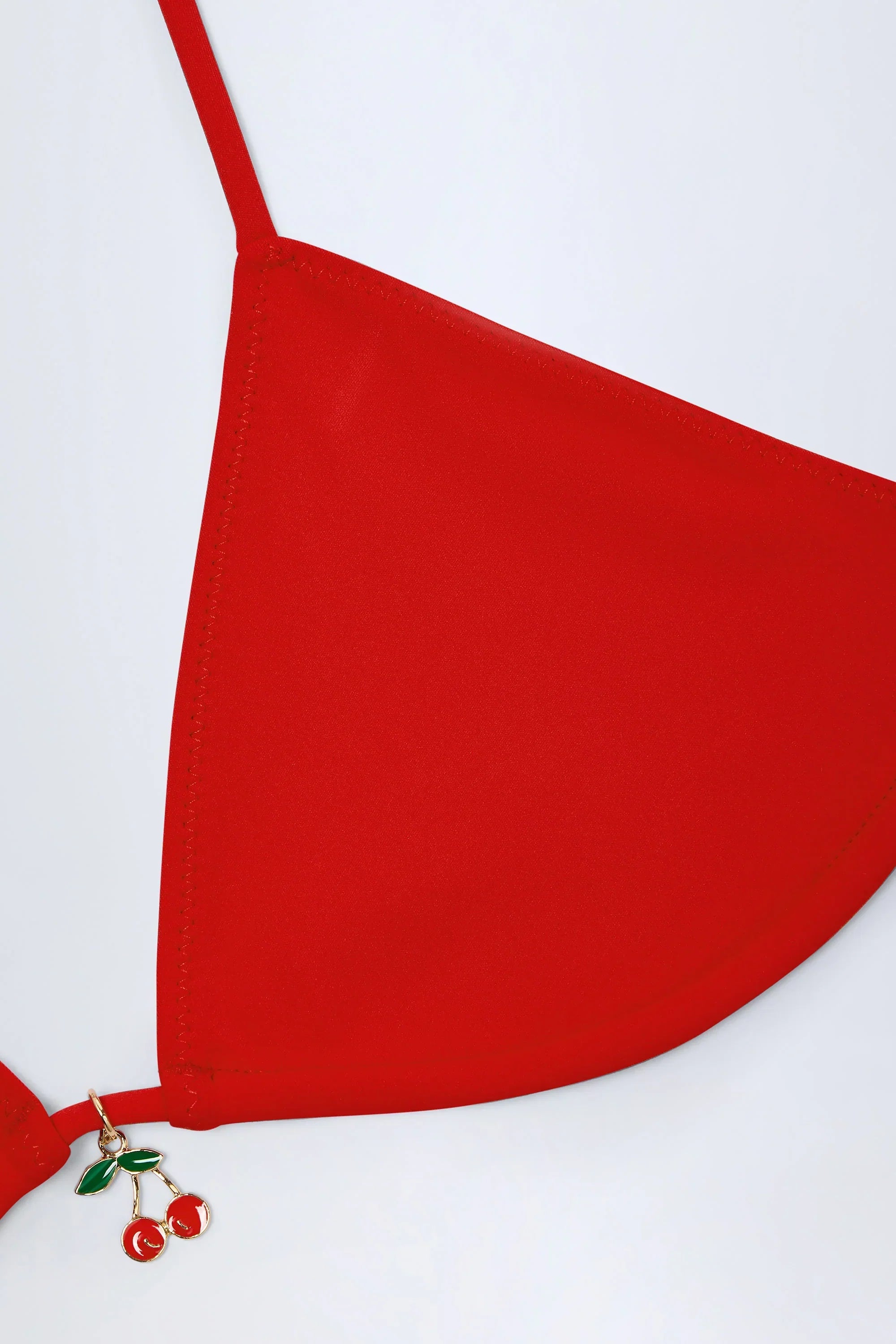 Charm Detail Triangle Bikini Top in Fiery Red