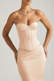 Satin Lace Up Corset Top in Beige Gold