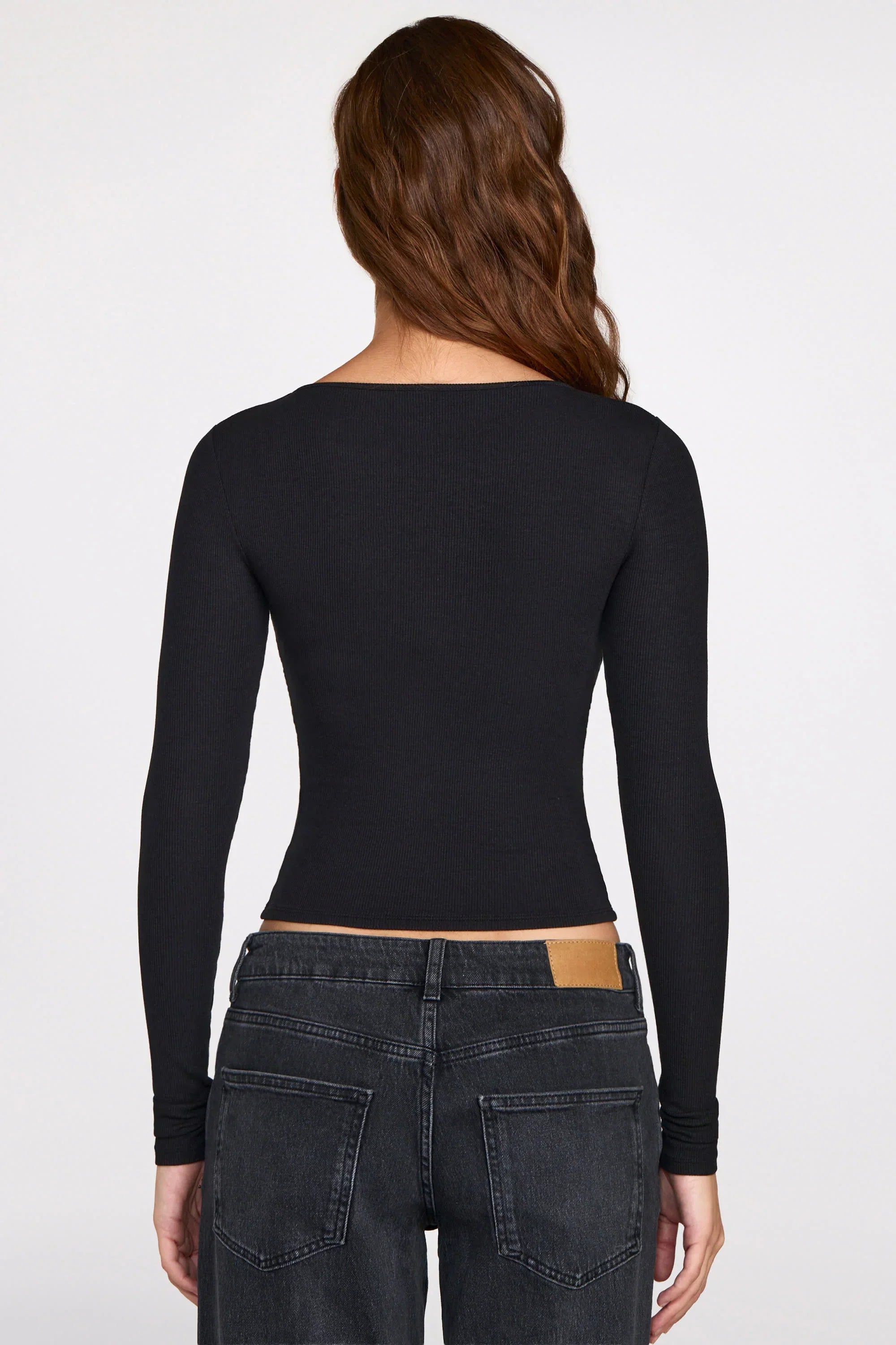 Ribbed Modal Ruched Long Sleeve Top in Black