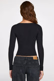 Ribbed Modal Ruched Long Sleeve Top in Black