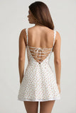 Lace Up Cotton Poplin Mini Dress in Rose Print