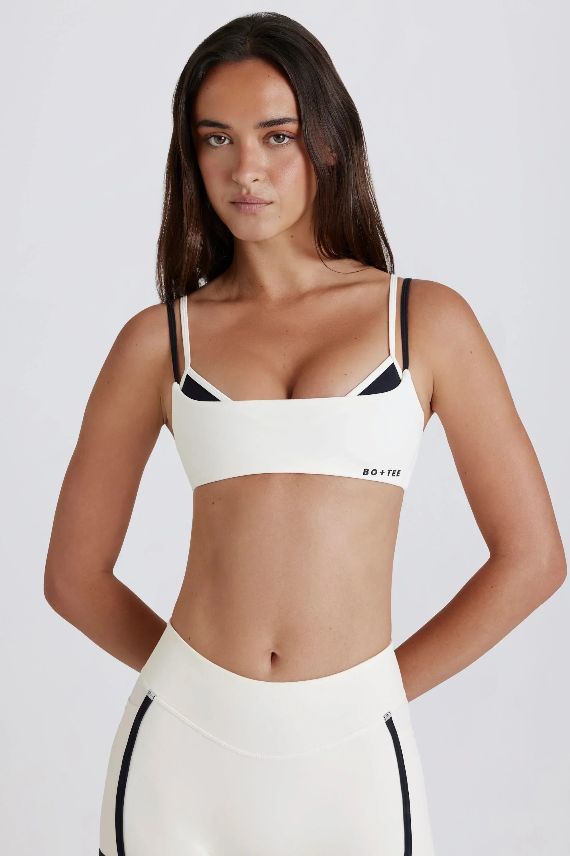 Soft Active Twist Back Layered Sports Bra in Coconut