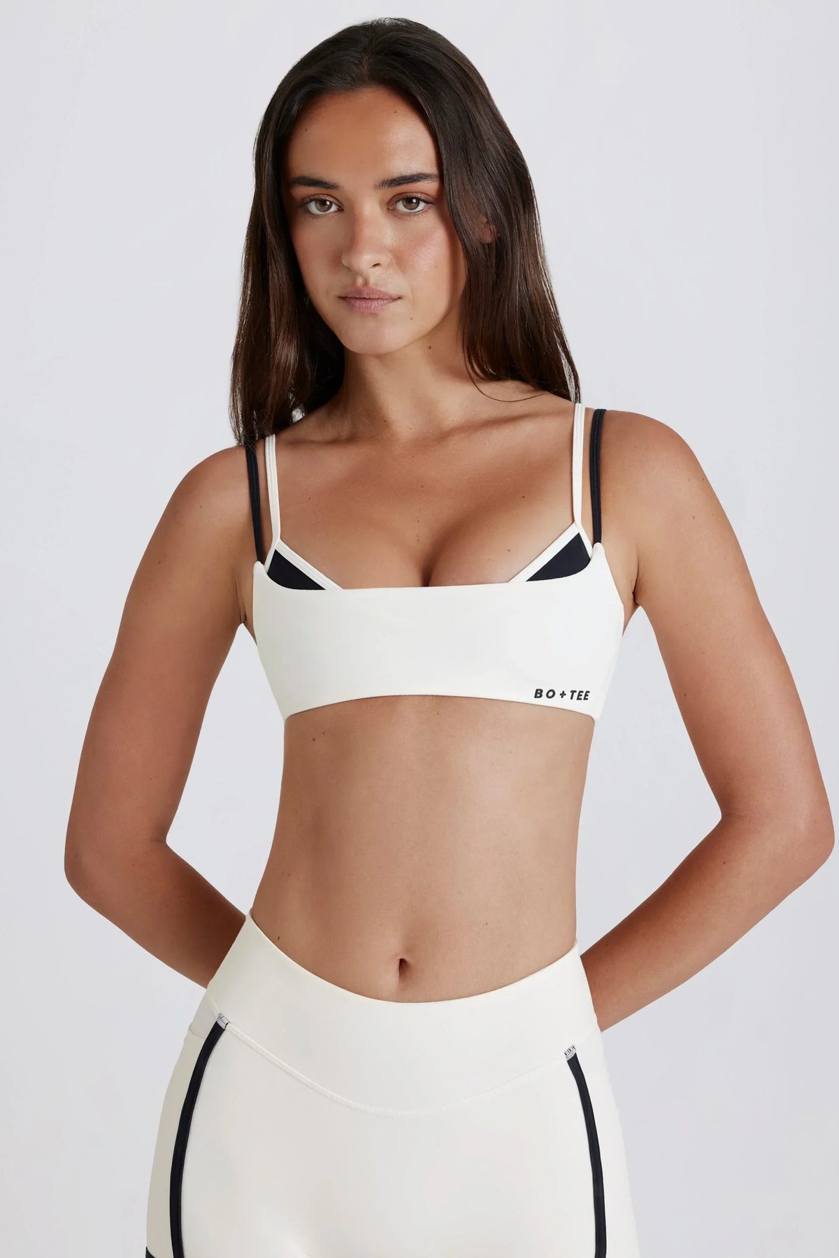 Soft Active Twist Back Layered Sports Bra in Coconut