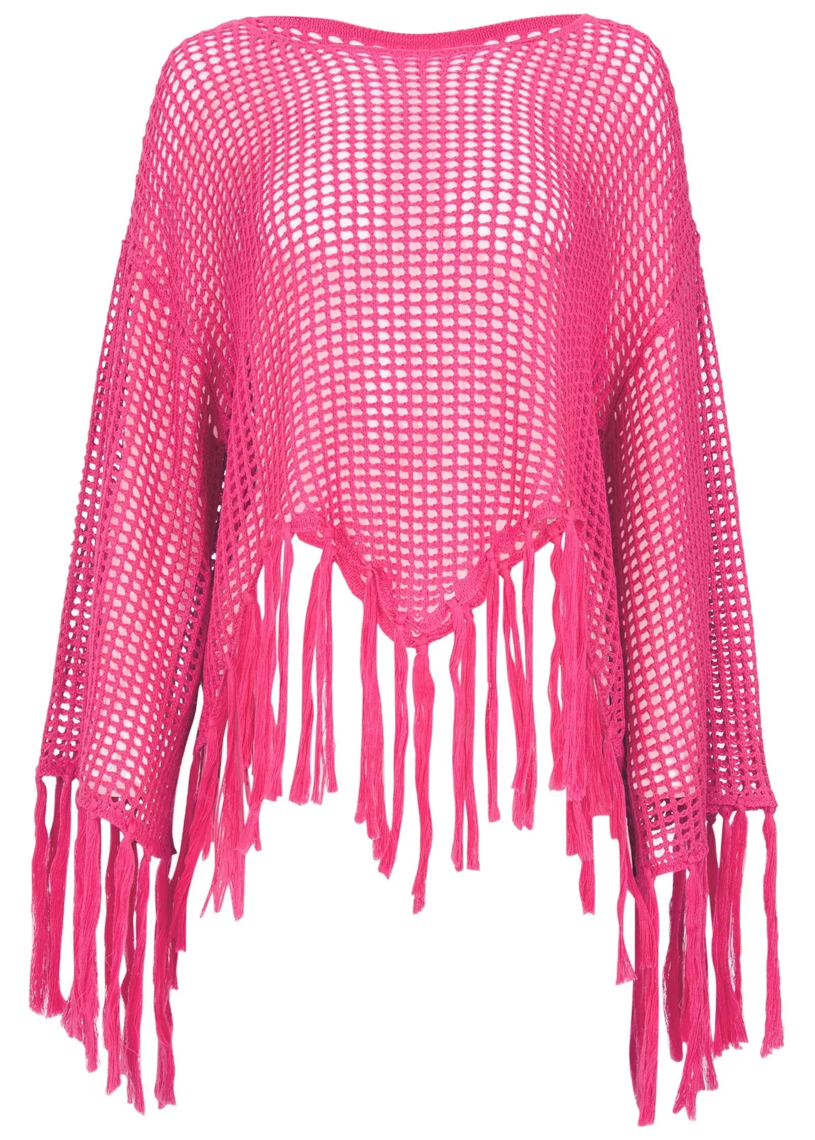 Fringe Crochet Cover Up Hot Pink