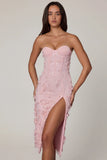 Lace Up Corset Midaxi Dress with Split in Soft Pink