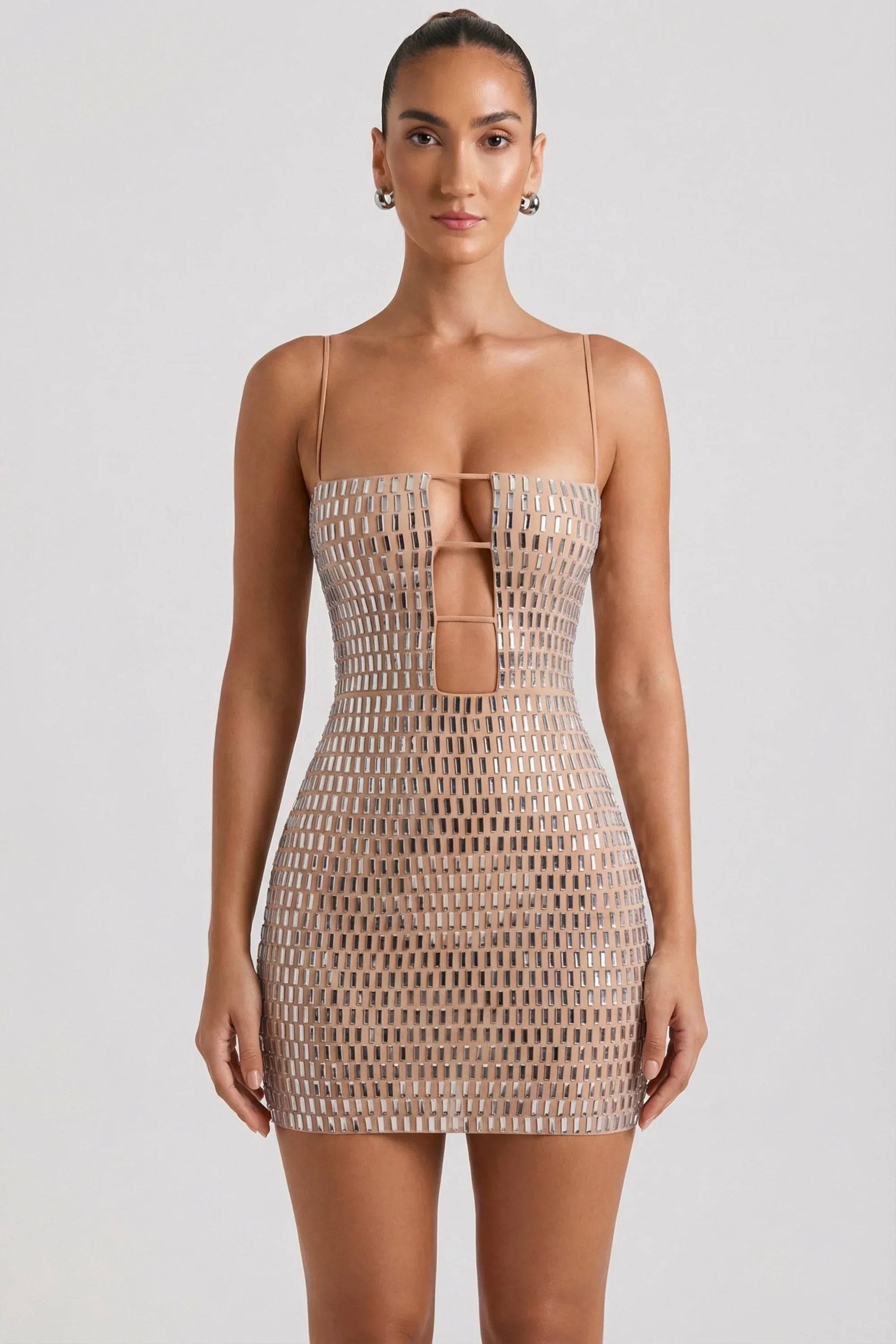 Embellished Cut Out Mini Dress in Honey