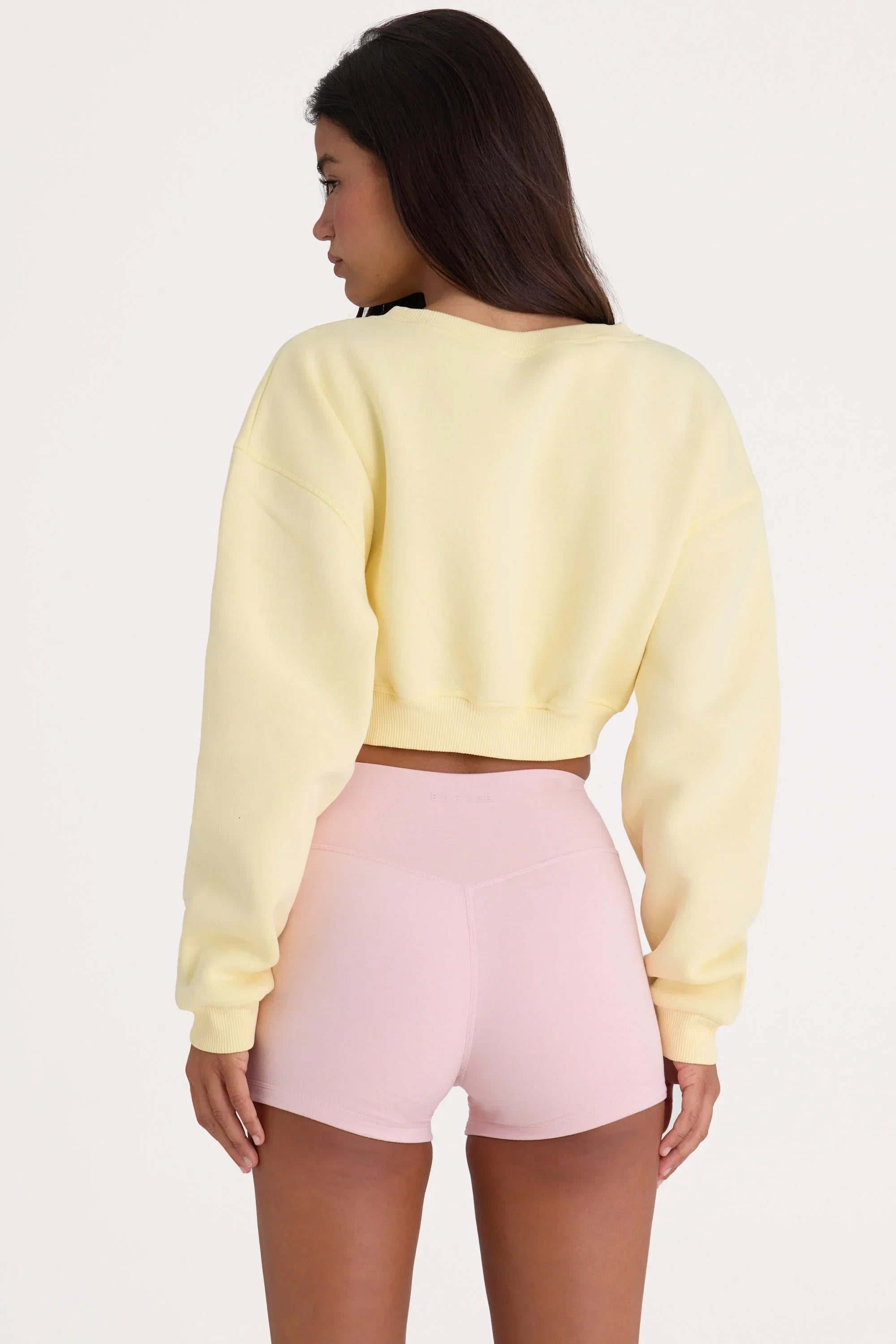 Brushed Jersey Button Up Cropped Cardigan in Lemon