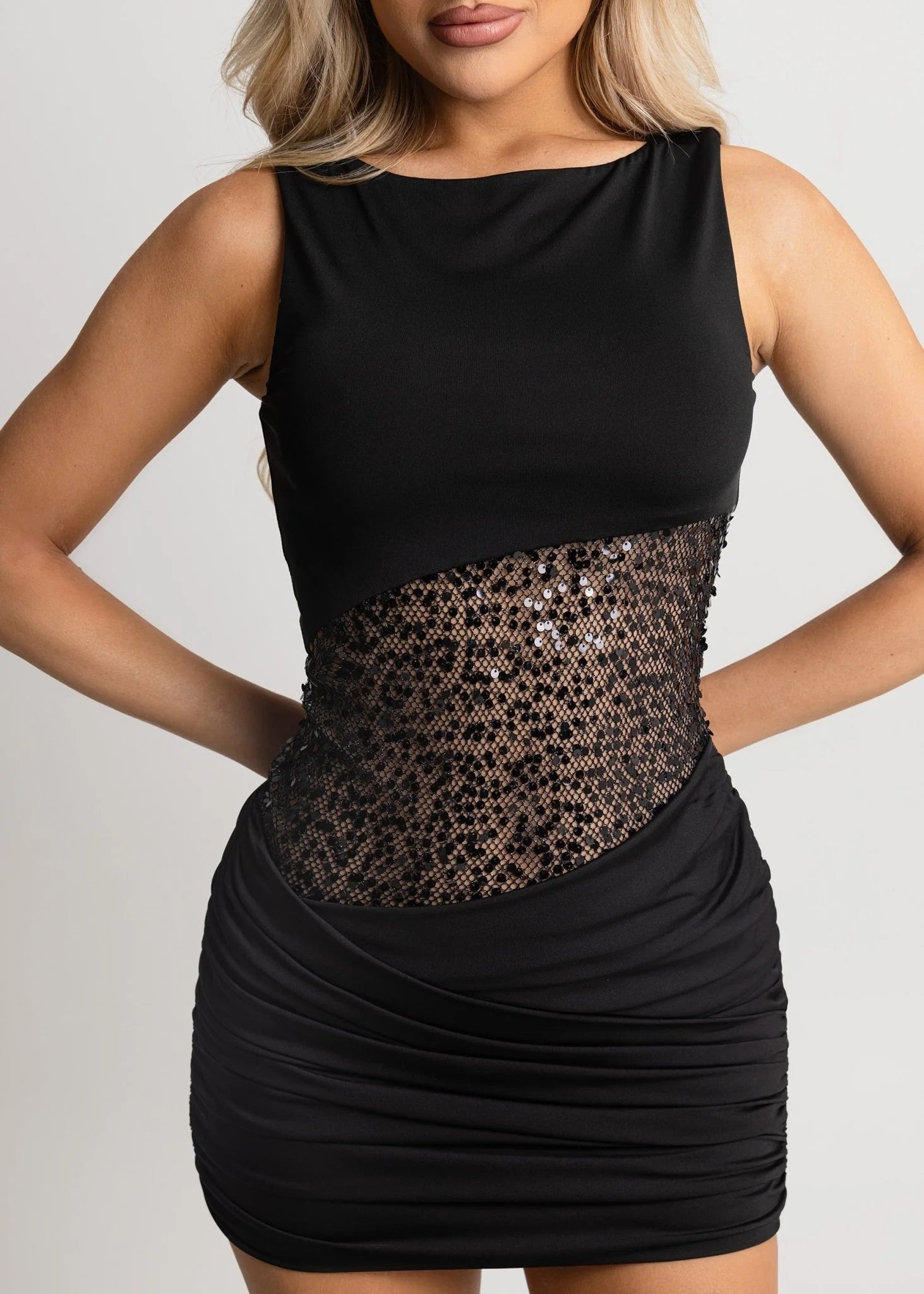 Never Guilty Sequin Mini Dress Black