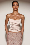 Satin Draped Lace Up Corset Top in Gold