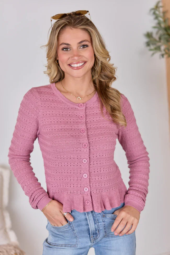 Lucinda Mauve Open Knit Cardigan