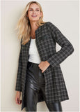 Tweed And Faux Leather Coat Black White