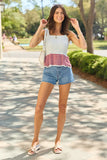Gigi Ivory And Red Striped Shirred Sweater Tank