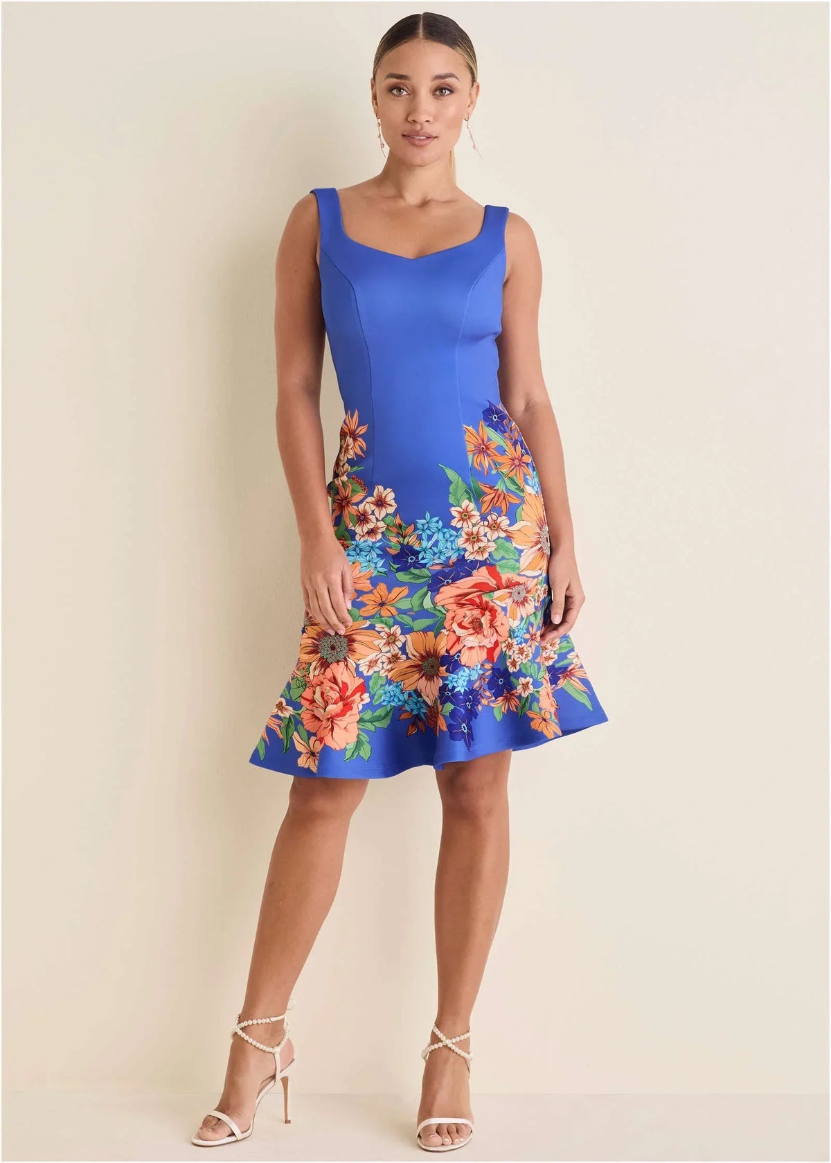 Asymmetric Ruffle Hem Dress Voyage Bouquet Border Floral
