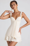 Ruffle Trim Button Detail Corset Mini Dress in Ivory
