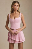 Layered Pleated Low Rise Mini Skirt in Soft Pink