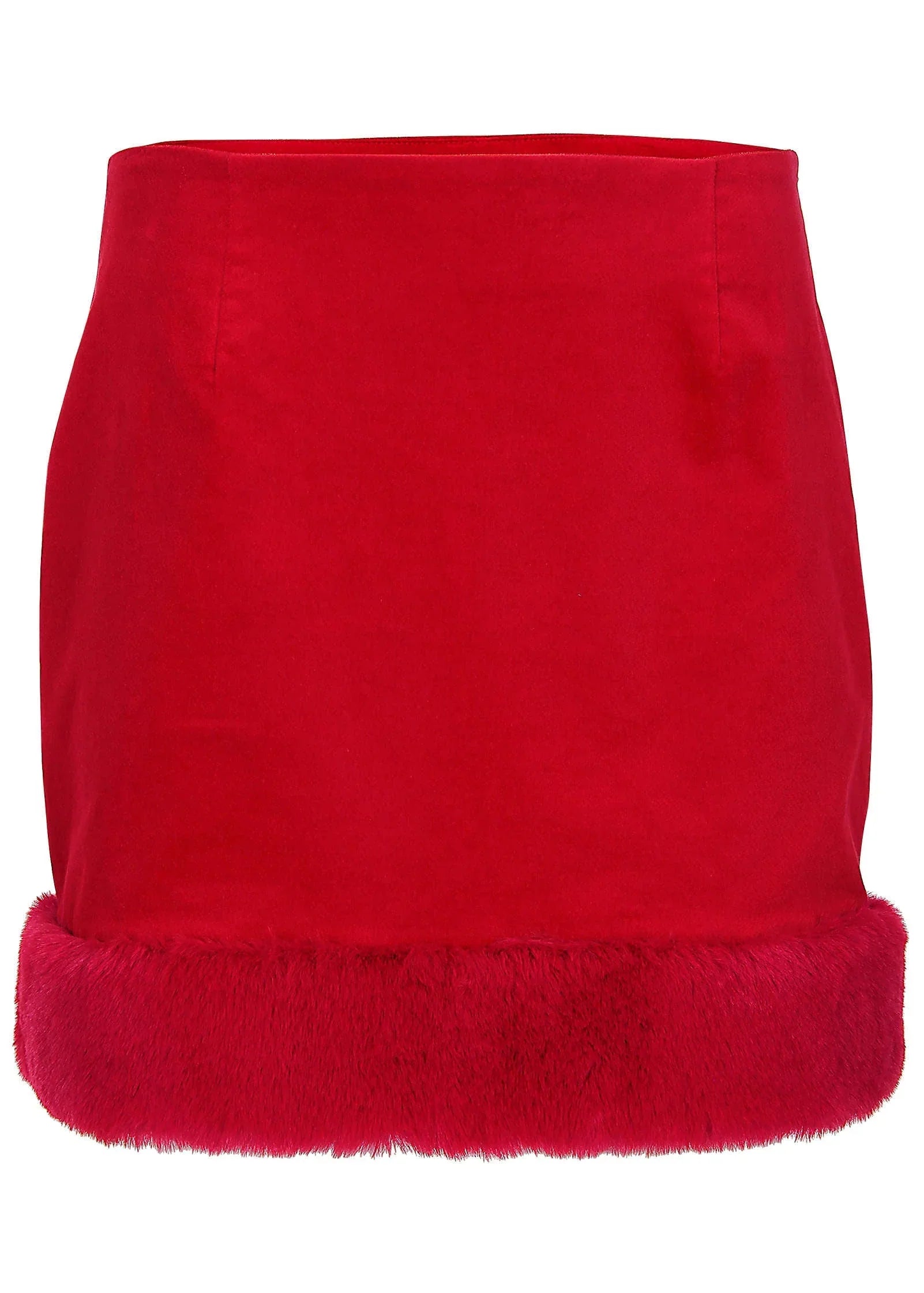 Velvet And Faux Fur Mini Skirt Haute Red