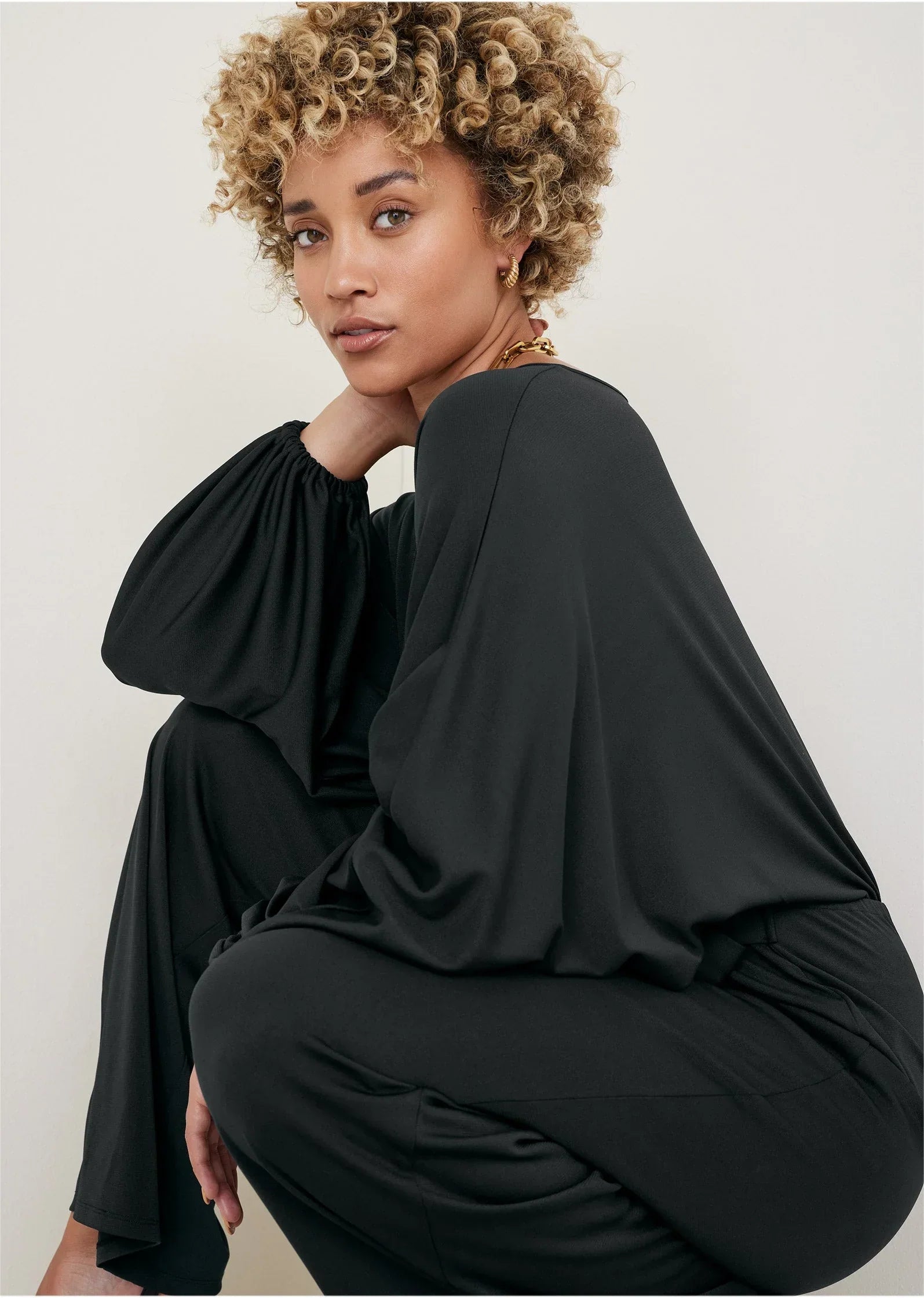 Volume Sleeve Detail Jumpsuit Jet Black