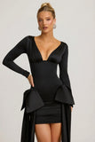 Bow Detail Ruched Mini Dress in Black