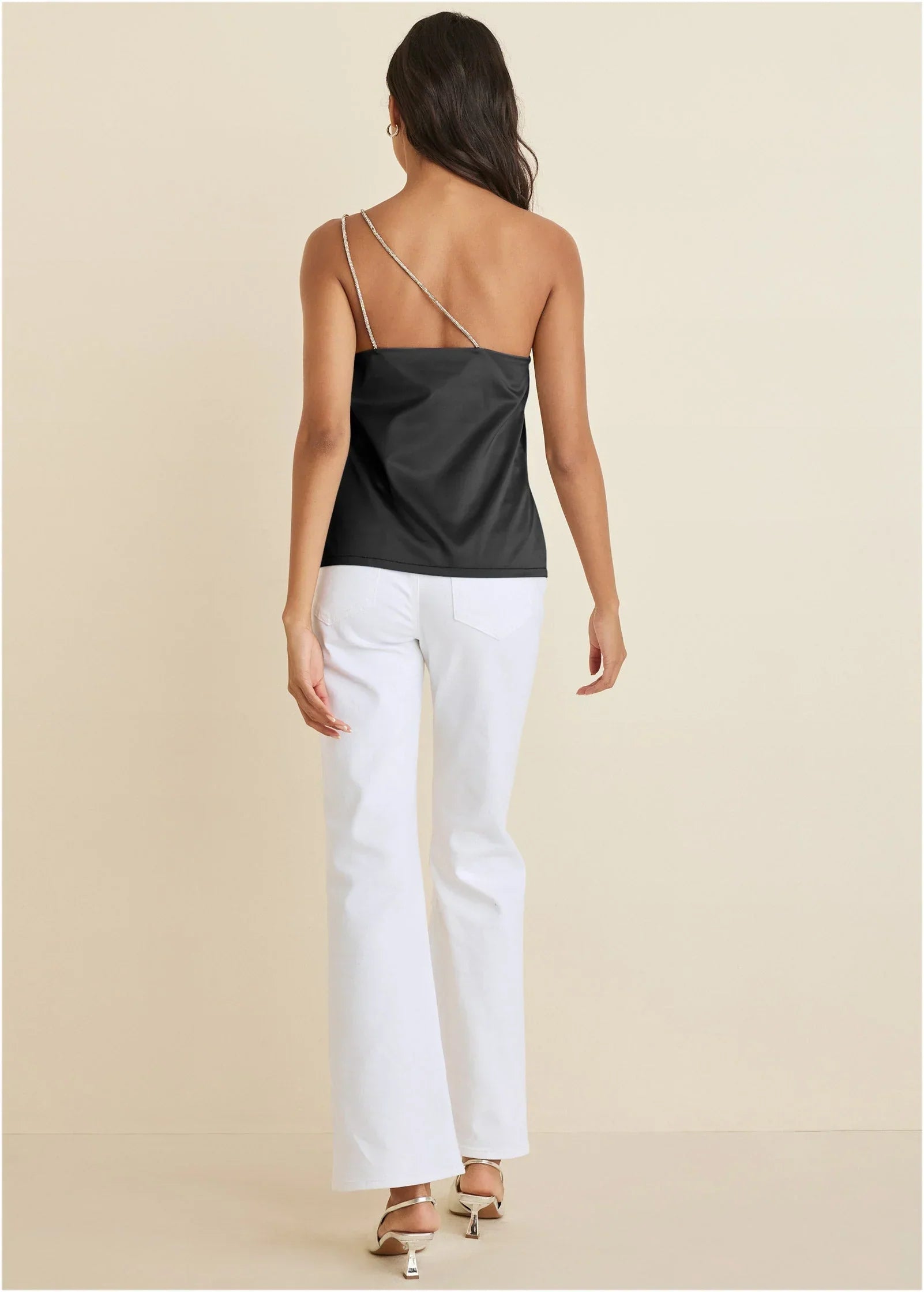 Shimmer One Shoulder Top Jet Black