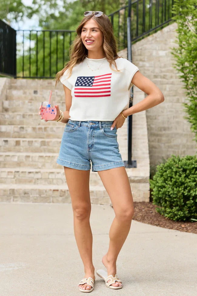 White American Flag Knit Top