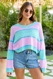 Penelope Purple And Turquoise Stripe Cropped Sweater