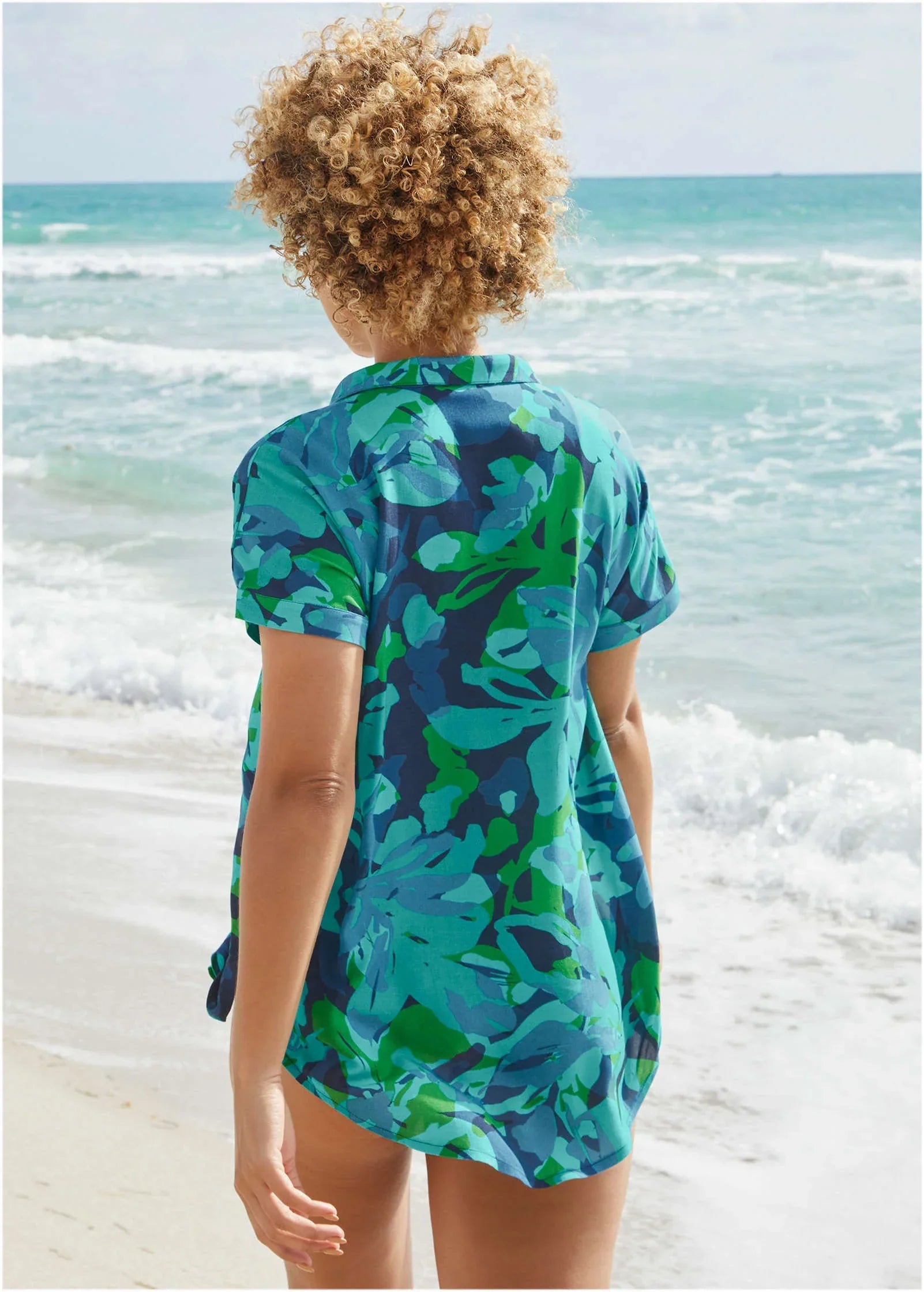 Beach Button Down Shirt Desert Floral Blue
